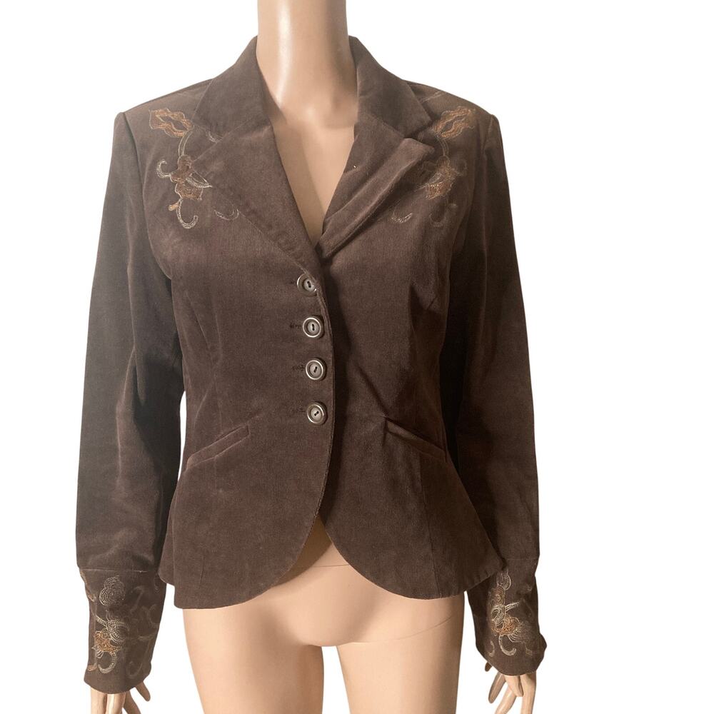90 Ninety Blazer Womens M Embroidered Brown Floral Tailored Jacket - Picture 12 of 12